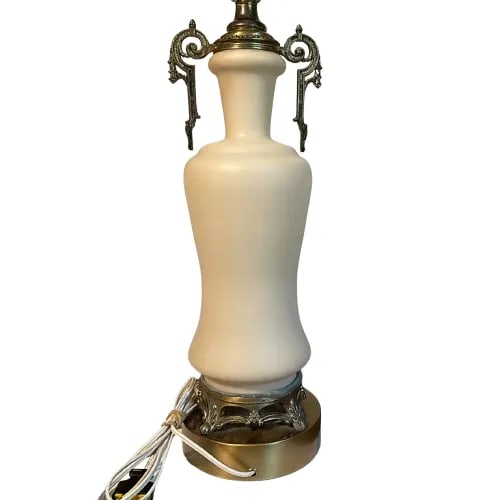 Vintage French Rococo Revival Vase Form Lamps W/Gilt Brass Scrolled Handles - A Pair - 6