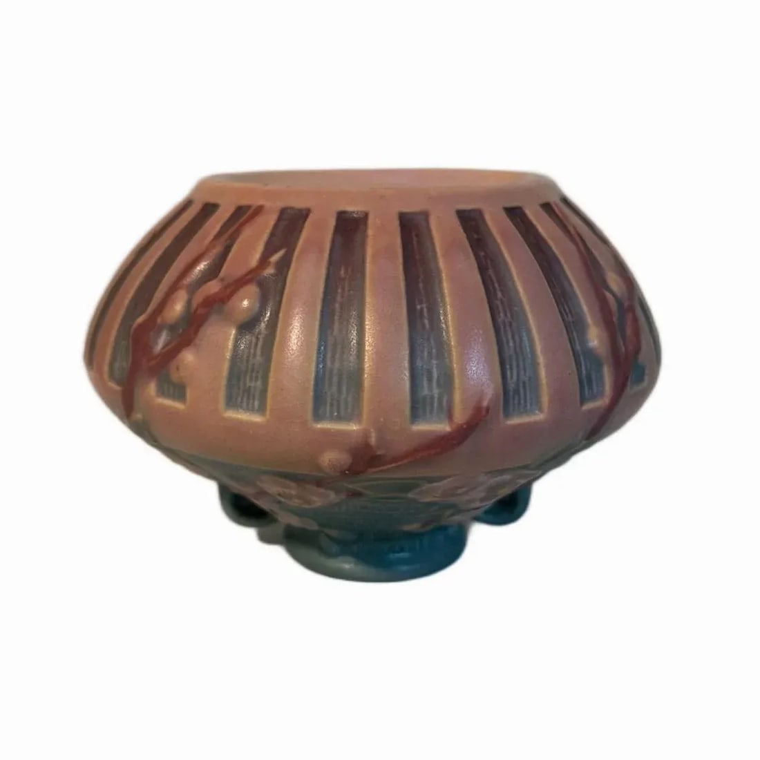 Vintage 1930s Roseville Pottery Cherry Blossom Jardiniere Vase in Pink & Green - 4
