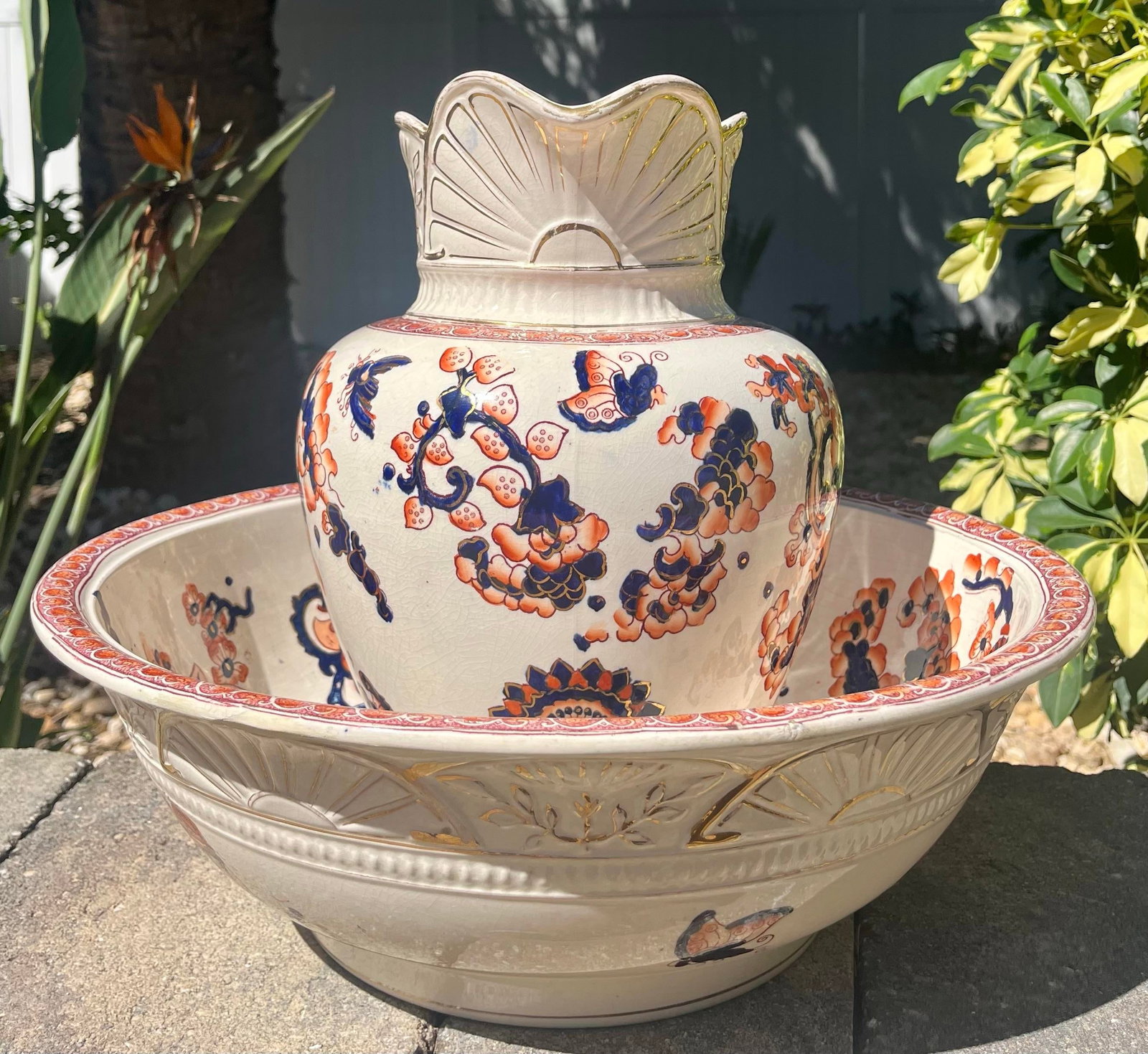 Antique S F & Co Indian Pattern Pitcher/Wash Basin Set - 4