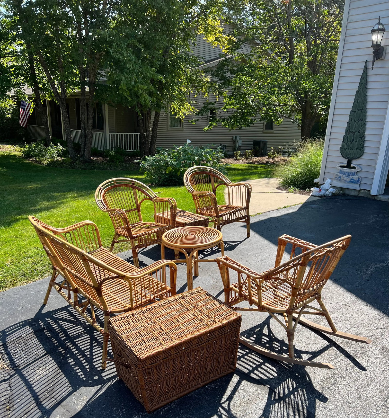 Vintage Franco Albini Style Safari Bamboo and Split Reed Patio Set 7 Pieces - 10
