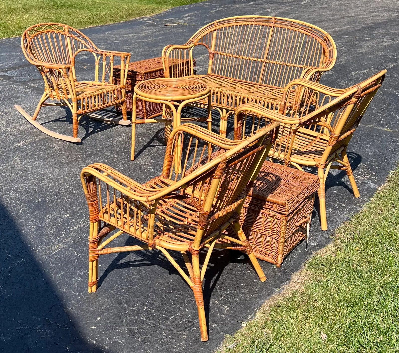 Vintage Franco Albini Style Safari Bamboo and Split Reed Patio Set 7 Pieces - 6