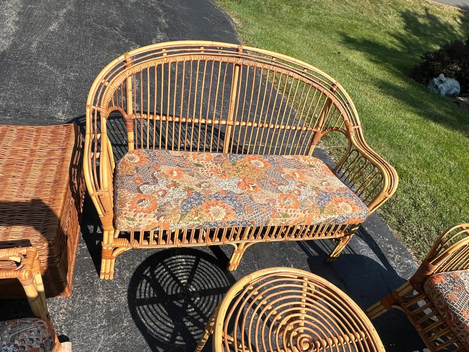 Vintage Franco Albini Style Safari Bamboo and Split Reed Patio Set 7 Pieces - 8