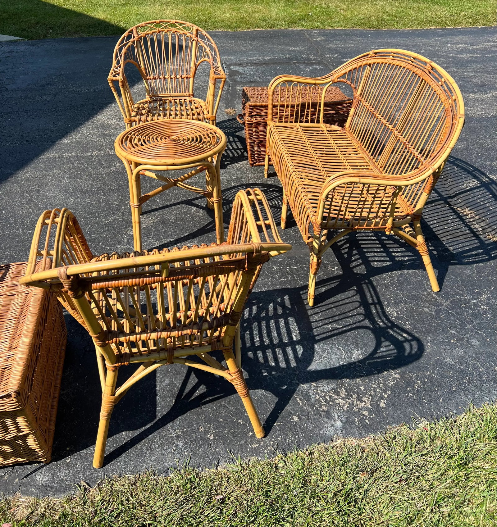 Vintage Franco Albini Style Safari Bamboo and Split Reed Patio Set 7 Pieces - 9