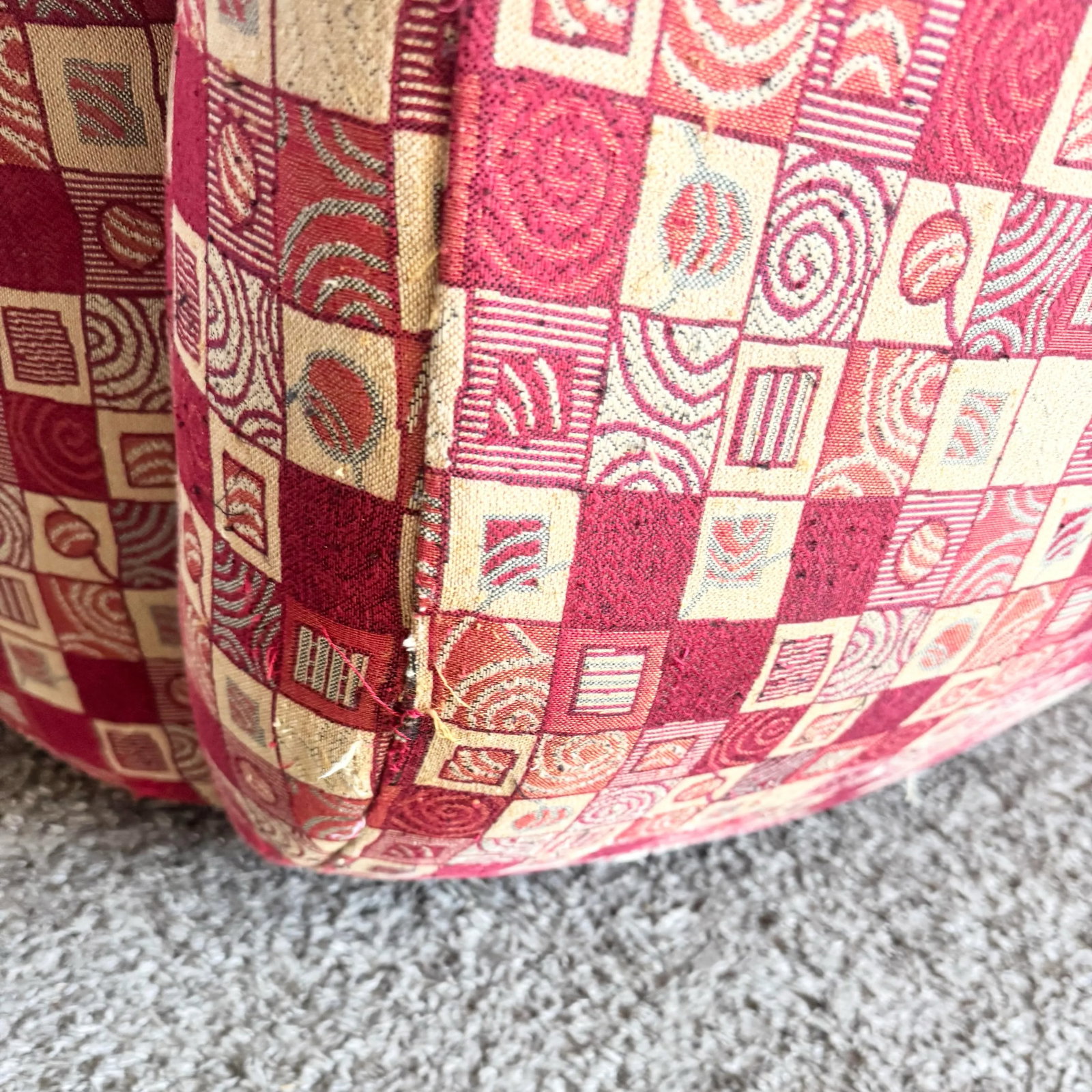 Postmodern Red and Gold Fabric Sculpted Swivel Arm Chairs - A Pair - 10