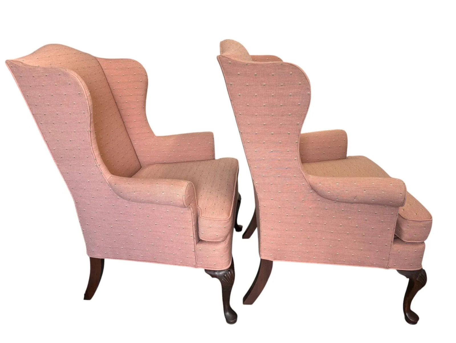 Late 20th Century Woodmark Originals Queen Anne Style Mahogany Wingback Chairs - A Pair - 2