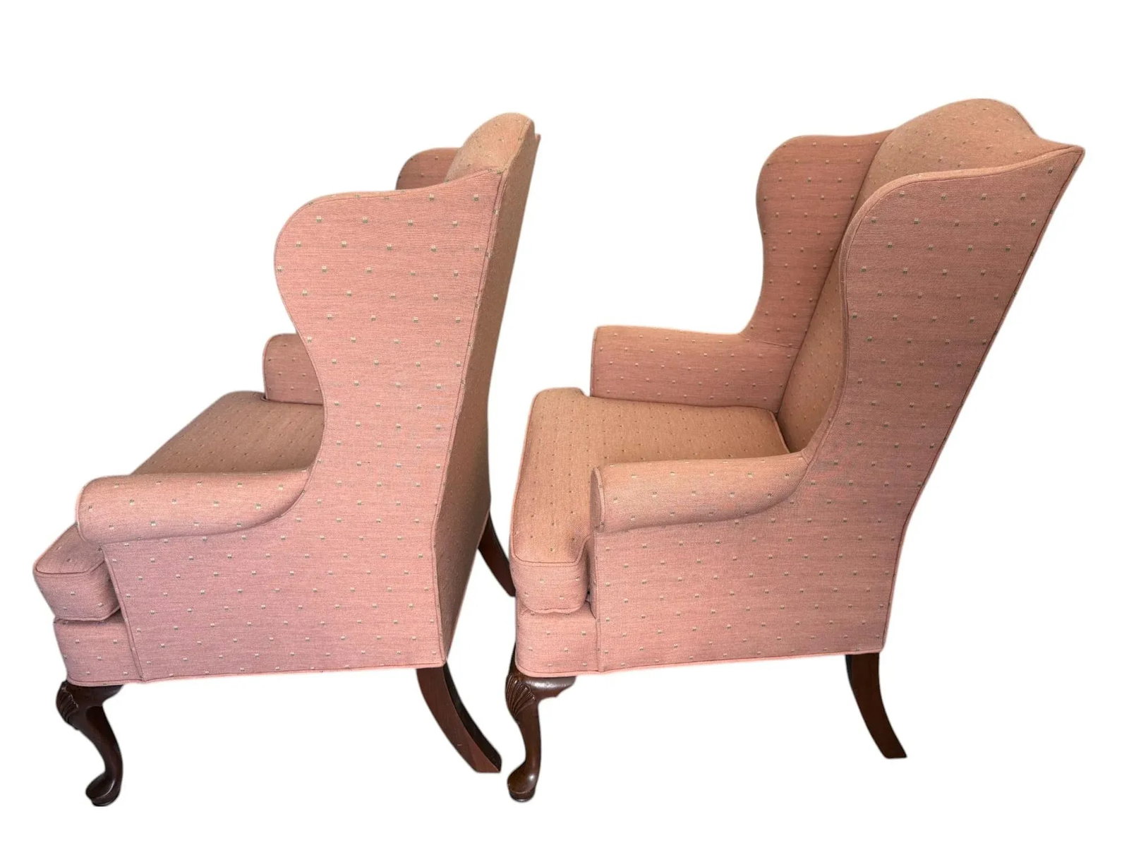 Late 20th Century Woodmark Originals Queen Anne Style Mahogany Wingback Chairs - A Pair - 3
