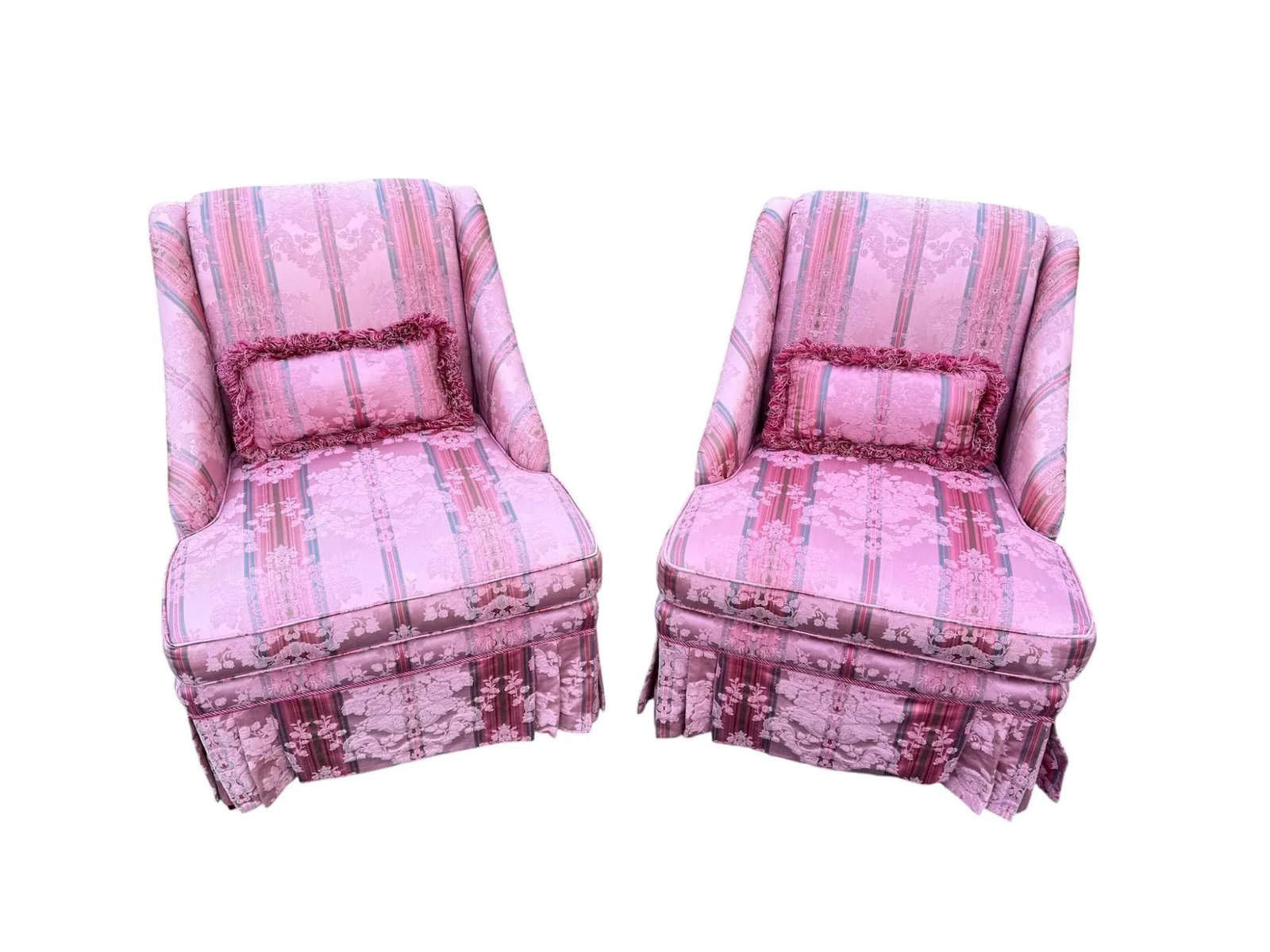 Late 20th Century Skirted Pink Striped Slipper Chair -a Pair - 2