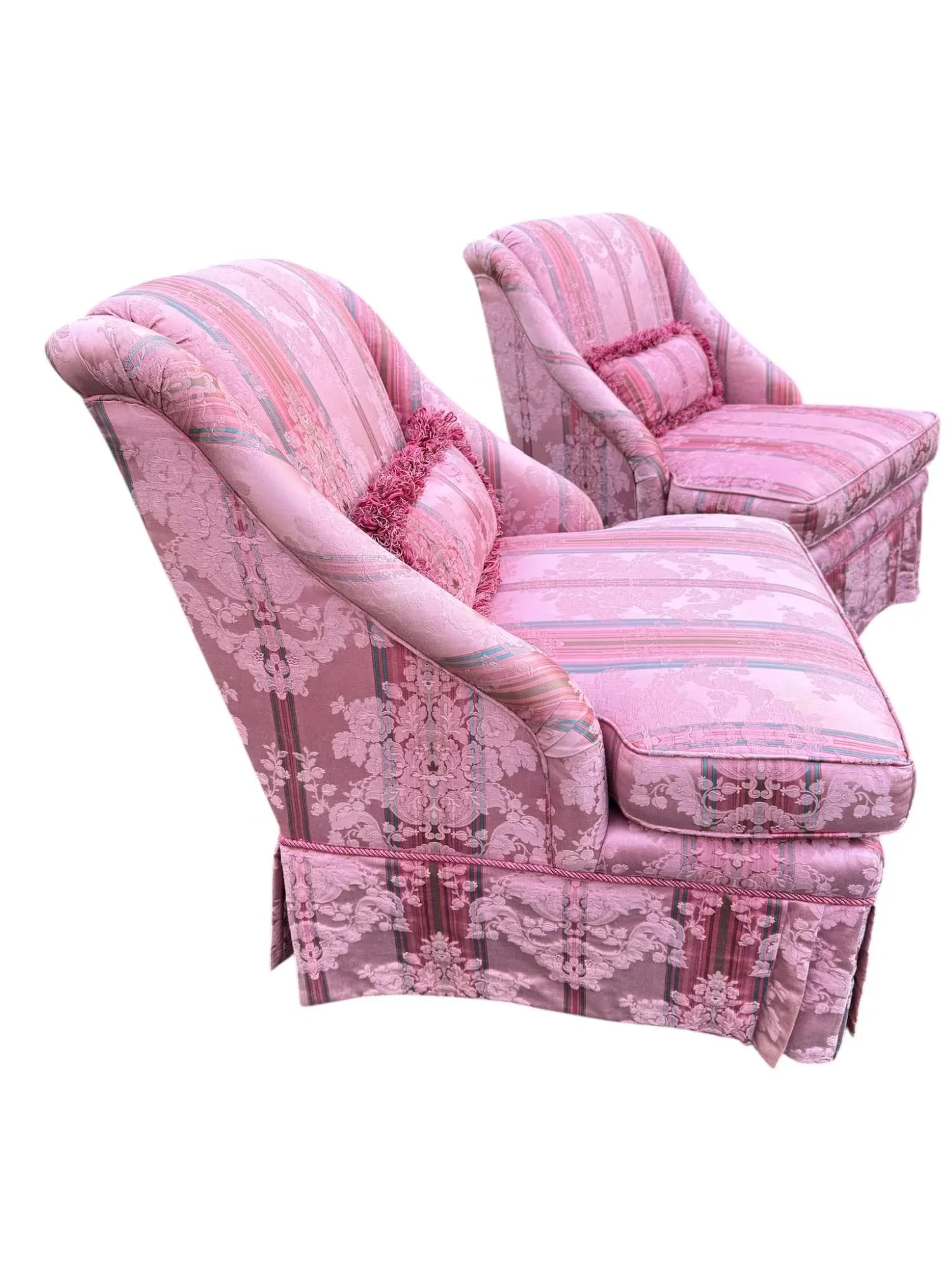 Late 20th Century Skirted Pink Striped Slipper Chair -a Pair - 3