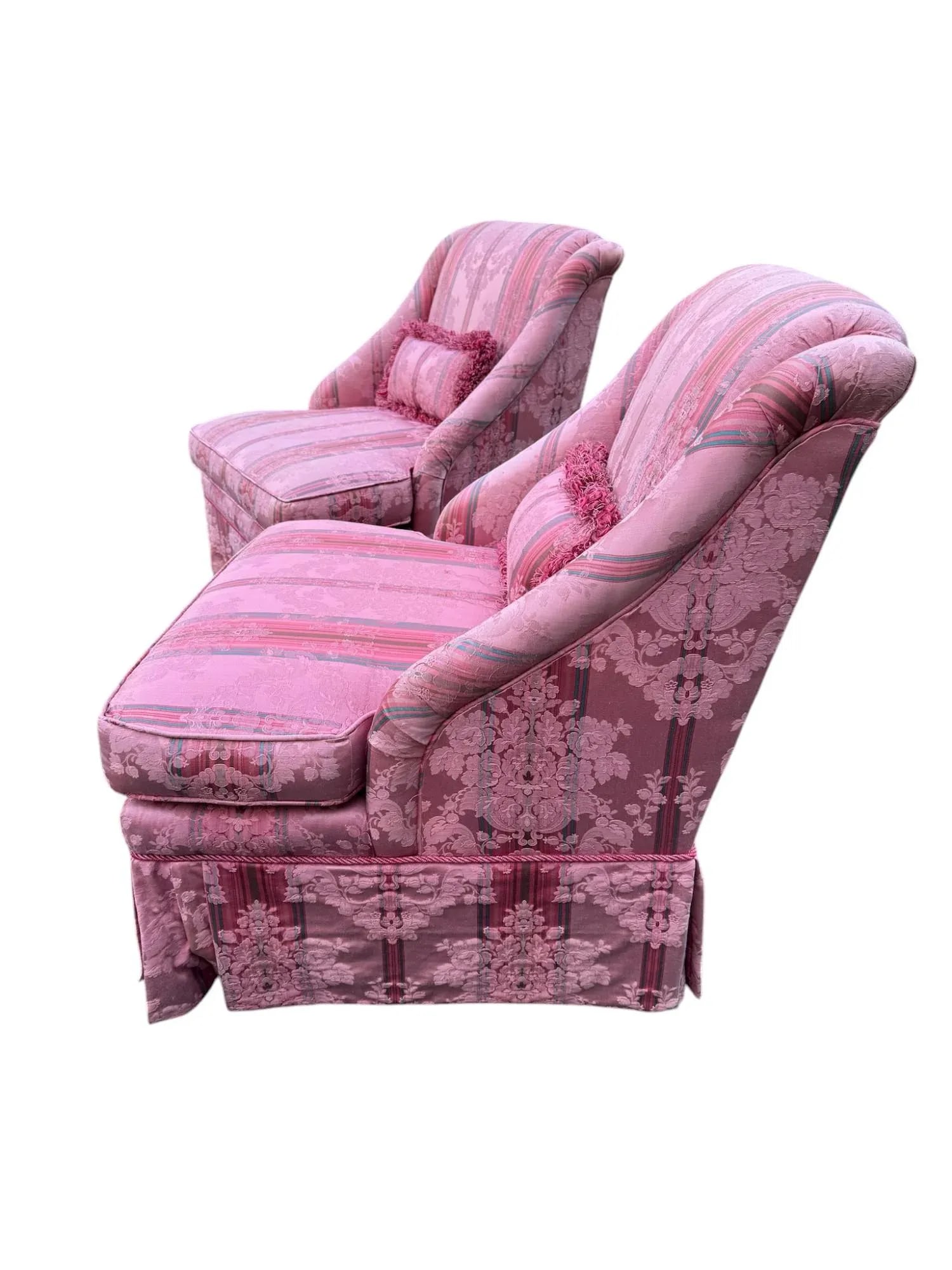 Late 20th Century Skirted Pink Striped Slipper Chair -a Pair - 4