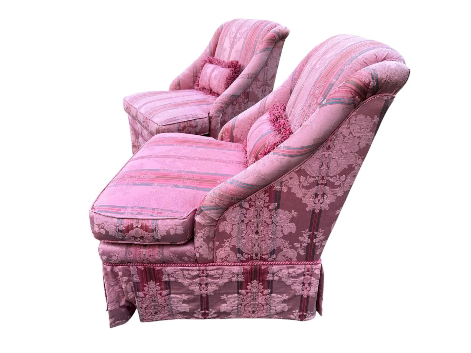 Late 20th Century Skirted Pink Striped Slipper Chair -a Pair - 5