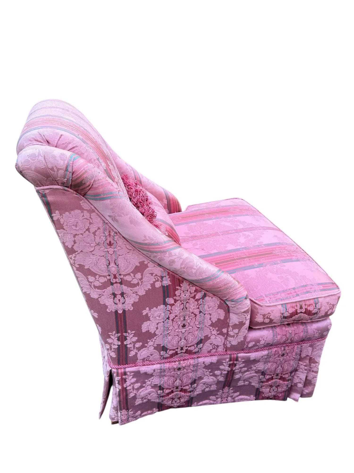 Late 20th Century Skirted Pink Striped Slipper Chair -a Pair - 6