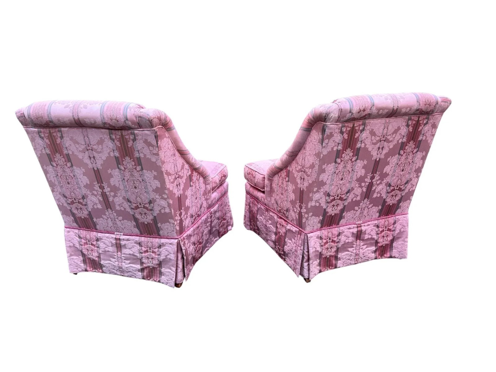Late 20th Century Skirted Pink Striped Slipper Chair -a Pair - 9