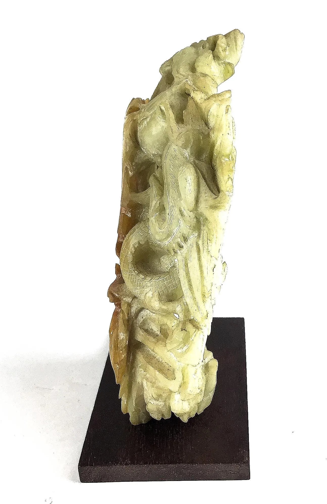 Chinese Celadon & Russet Jade Boulder Carved With 2 Dragons - 6
