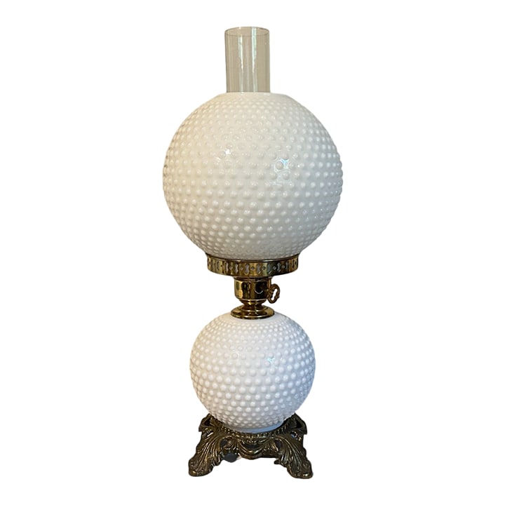 Vintage Hobnail Milk Glass Double Globe Hurricane Electric Lamp (1 of 6)