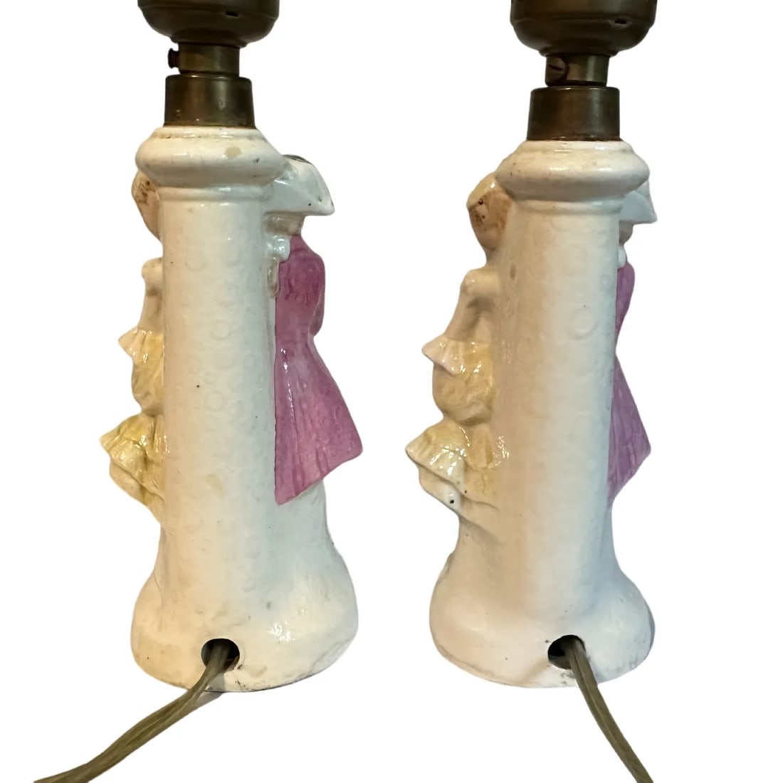 Antique Porcelain French Louis XIV Couple Porcelain Boudoir Lamps With Shades - a Pair - 3