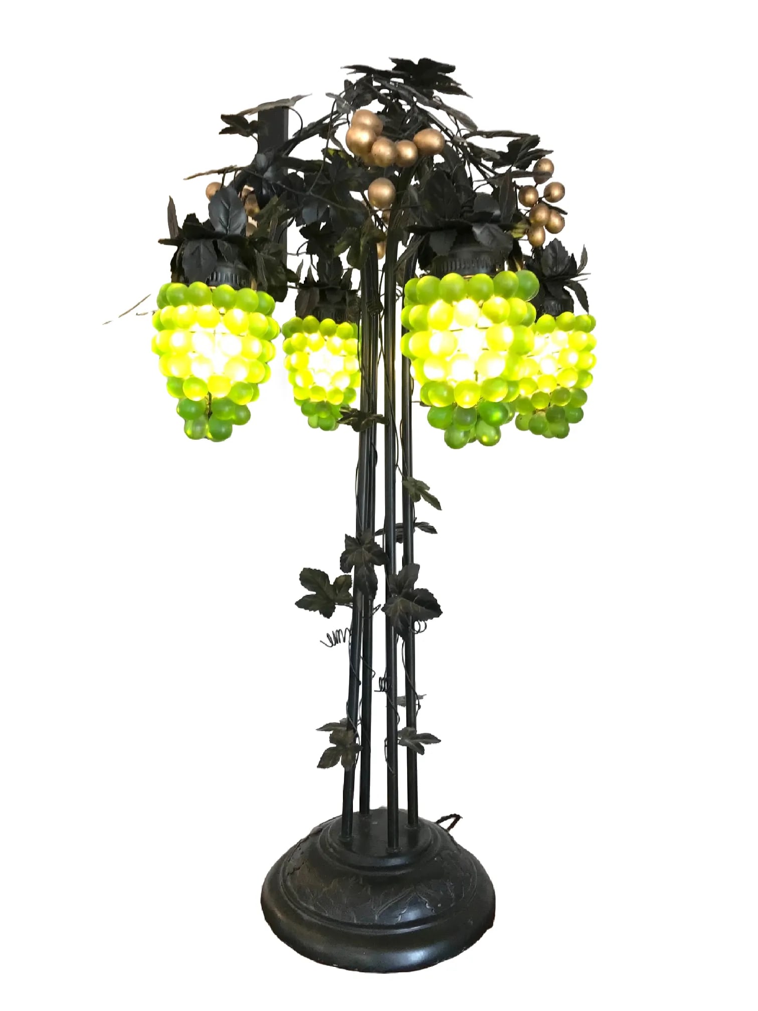 Large Italian Chandelier Style Grapevine Table Lamp W/Green Grape Clusters - 2