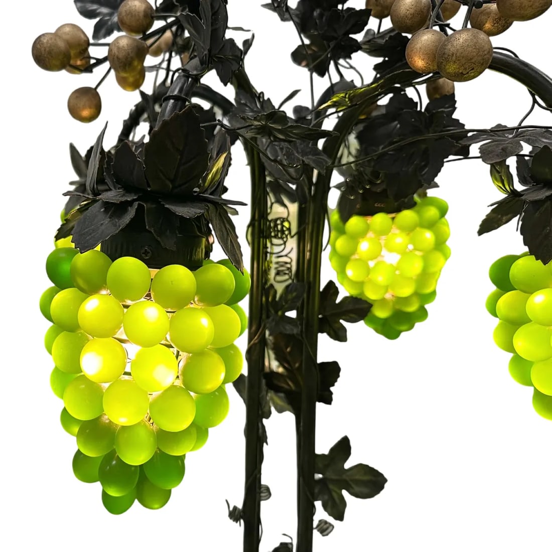 Large Italian Chandelier Style Grapevine Table Lamp W/Green Grape Clusters - 3
