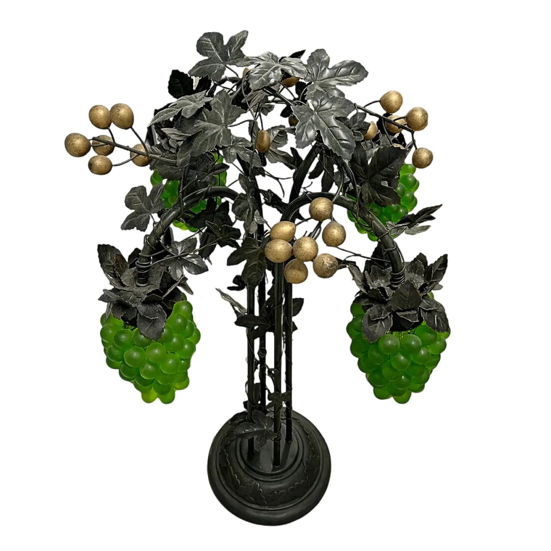 Large Italian Chandelier Style Grapevine Table Lamp W/Green Grape Clusters - 4