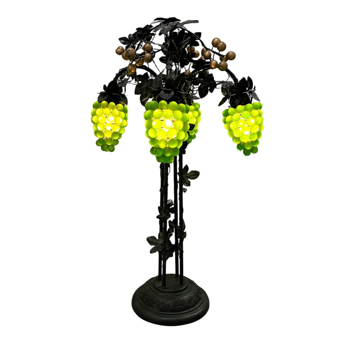 Large Italian Chandelier Style Grapevine Table Lamp W/Green Grape Clusters - 5