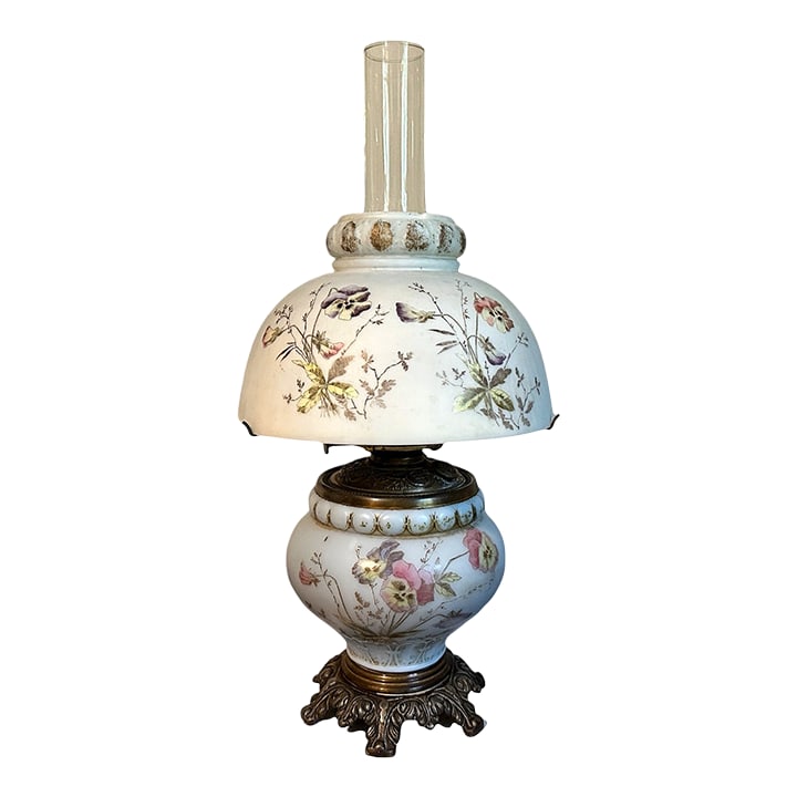 Antique Victorian Aesthetic Movement Swan & Whitehead Hand Painted Electrified Oil Lamp (1 of 8)
