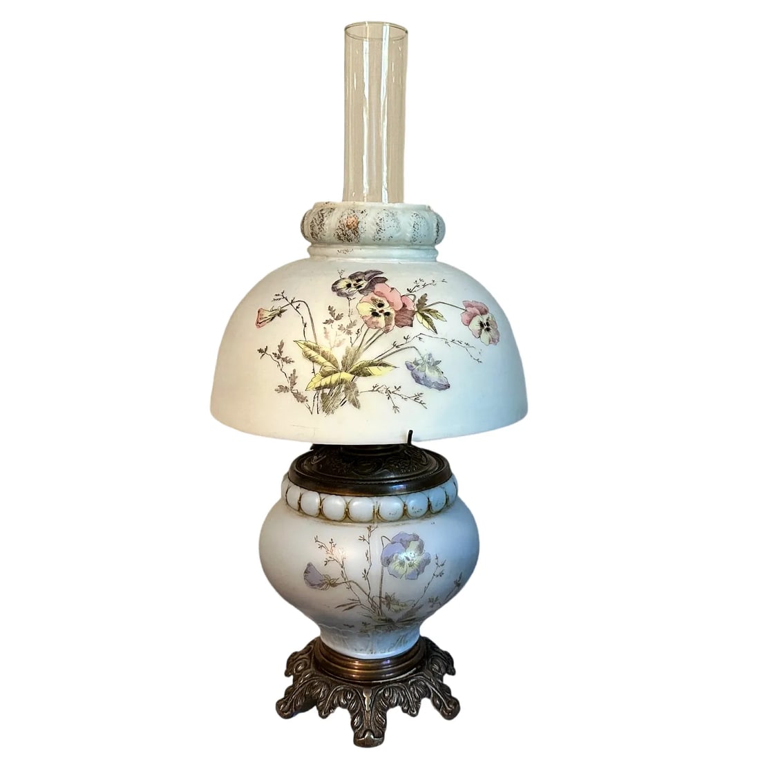 Antique Victorian Aesthetic Movement Swan & Whitehead Hand Painted Electrified Oil Lamp - 2