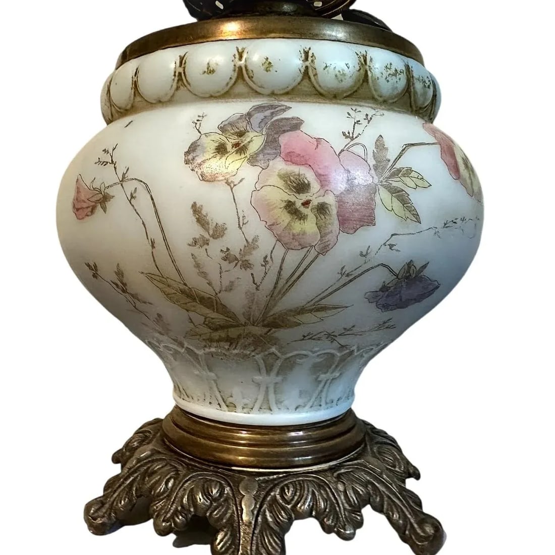Antique Victorian Aesthetic Movement Swan & Whitehead Hand Painted Electrified Oil Lamp - 4