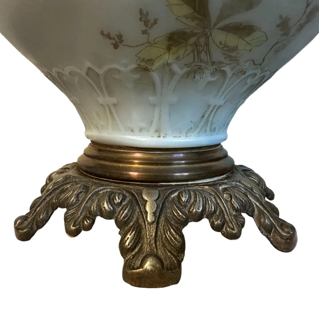 Antique Victorian Aesthetic Movement Swan & Whitehead Hand Painted Electrified Oil Lamp - 7