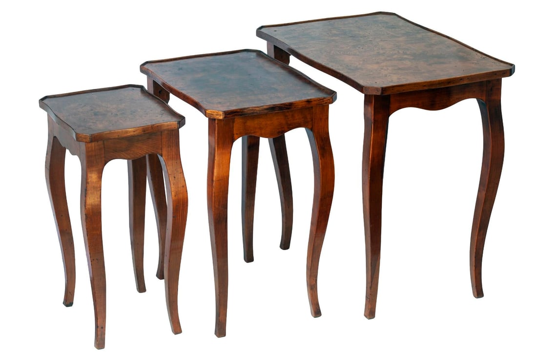 Set of 3, Antique Italian Burl WoodNesting Tables - 11