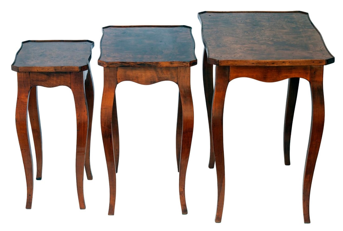 Set of 3, Antique Italian Burl WoodNesting Tables - 3