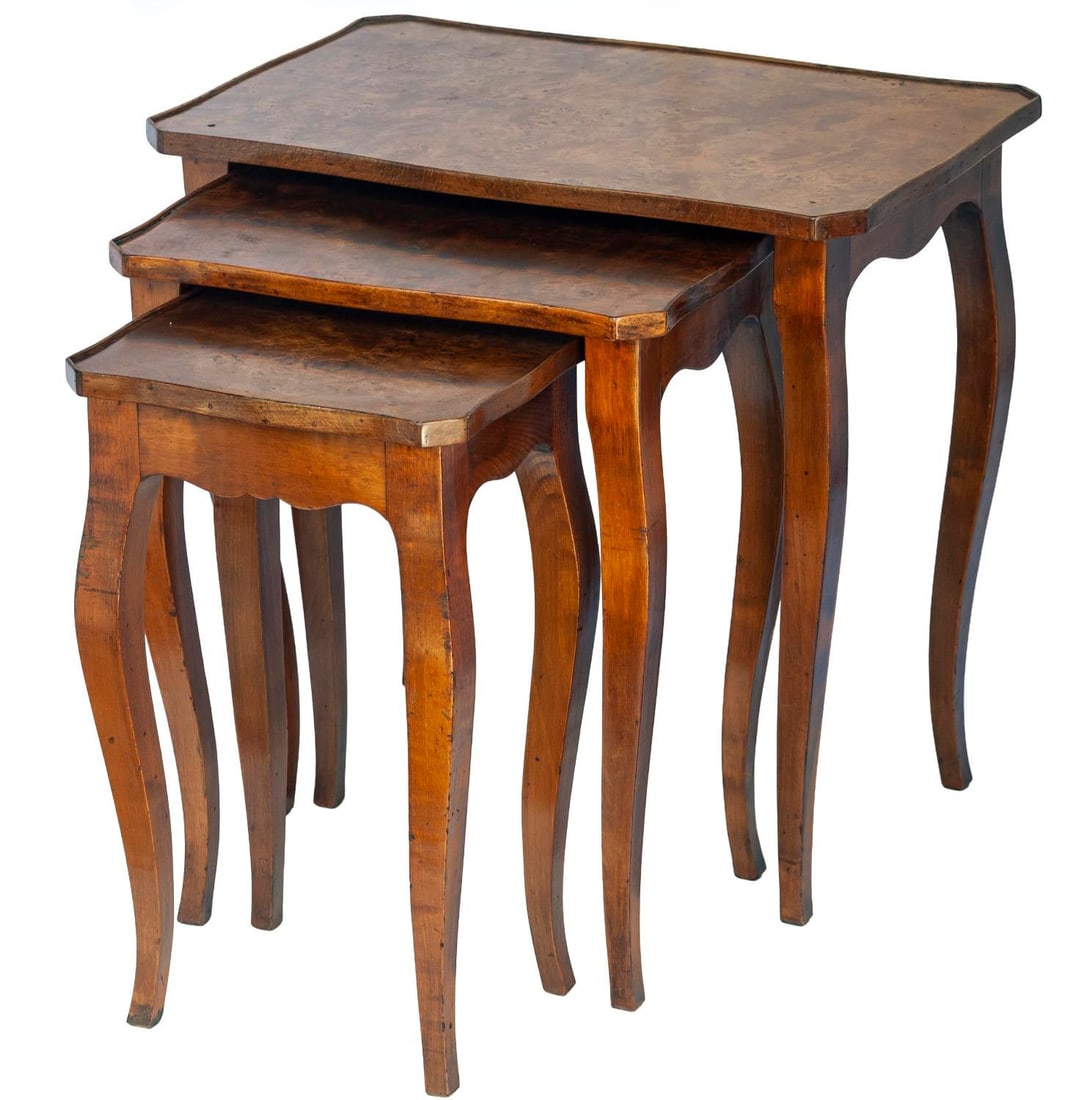 Set of 3, Antique Italian Burl WoodNesting Tables - 4