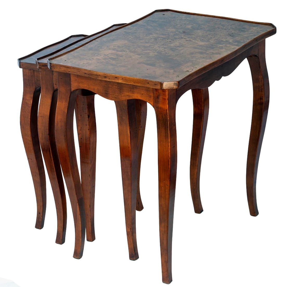 Set of 3, Antique Italian Burl WoodNesting Tables - 5
