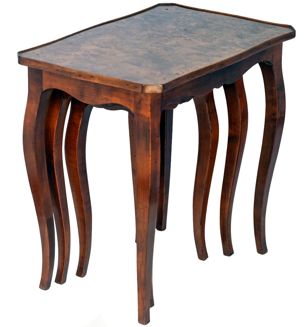 Set of 3, Antique Italian Burl WoodNesting Tables - 6