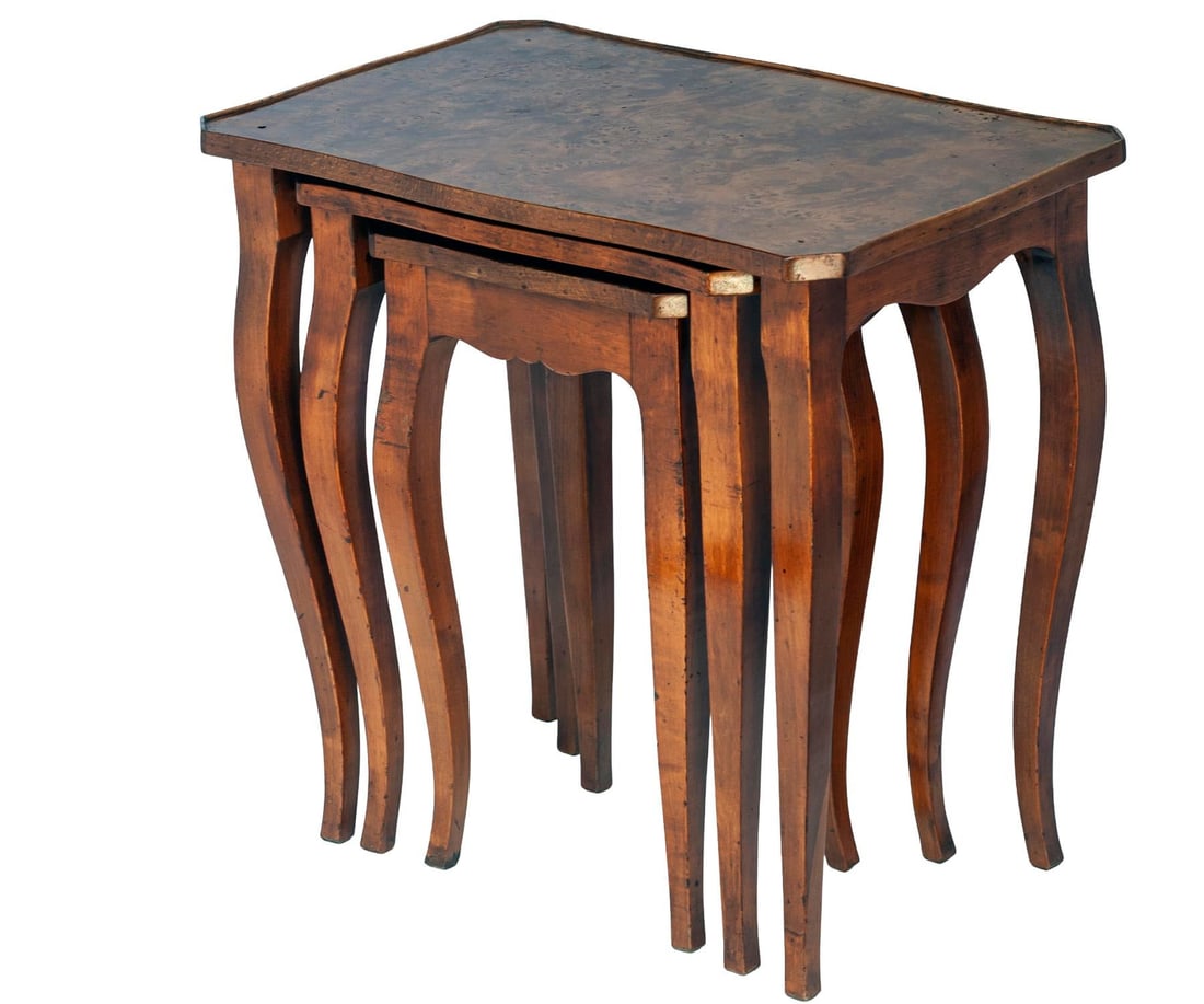 Set of 3, Antique Italian Burl WoodNesting Tables - 7