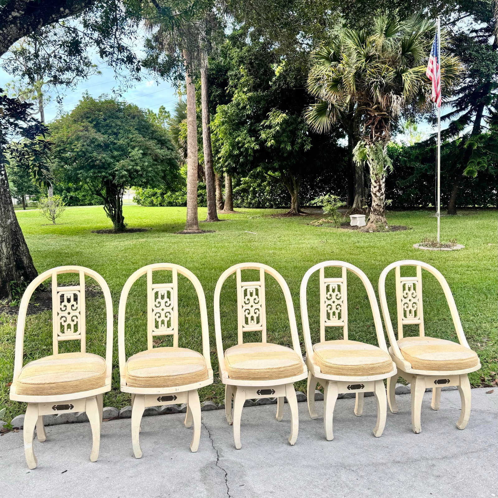 Ming Style Cream Wooden Swivel Dining Chairs - Set of 5 - 2