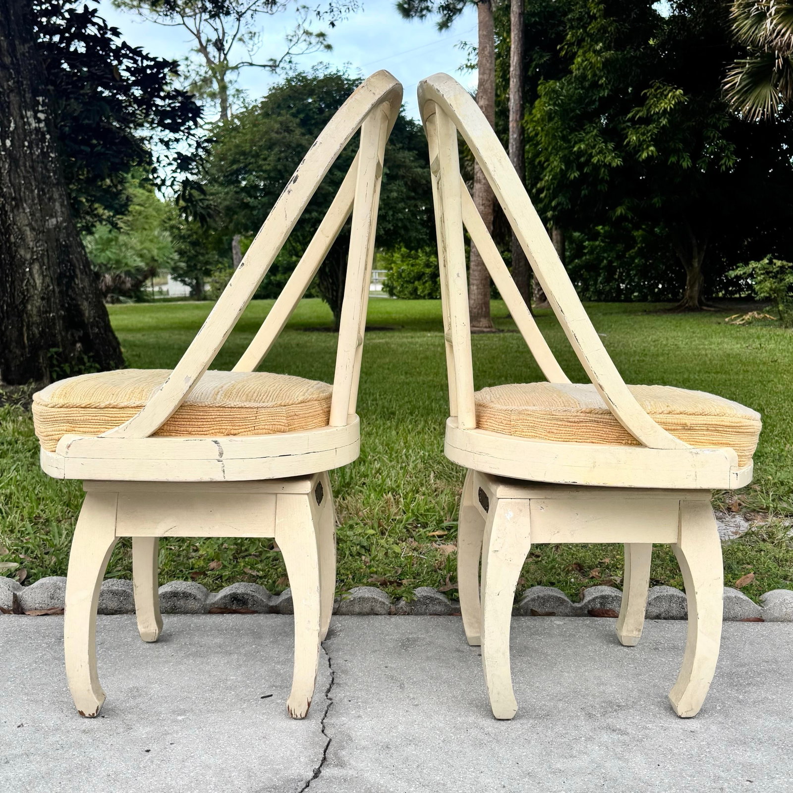 Ming Style Cream Wooden Swivel Dining Chairs - Set of 5 - 5