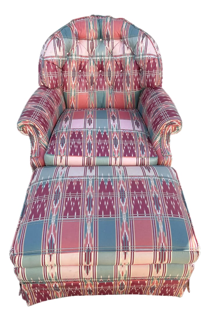 Late 20th Century Southwest Ikat Upholstered Club Chair and Ottoman Set (1 of 15)