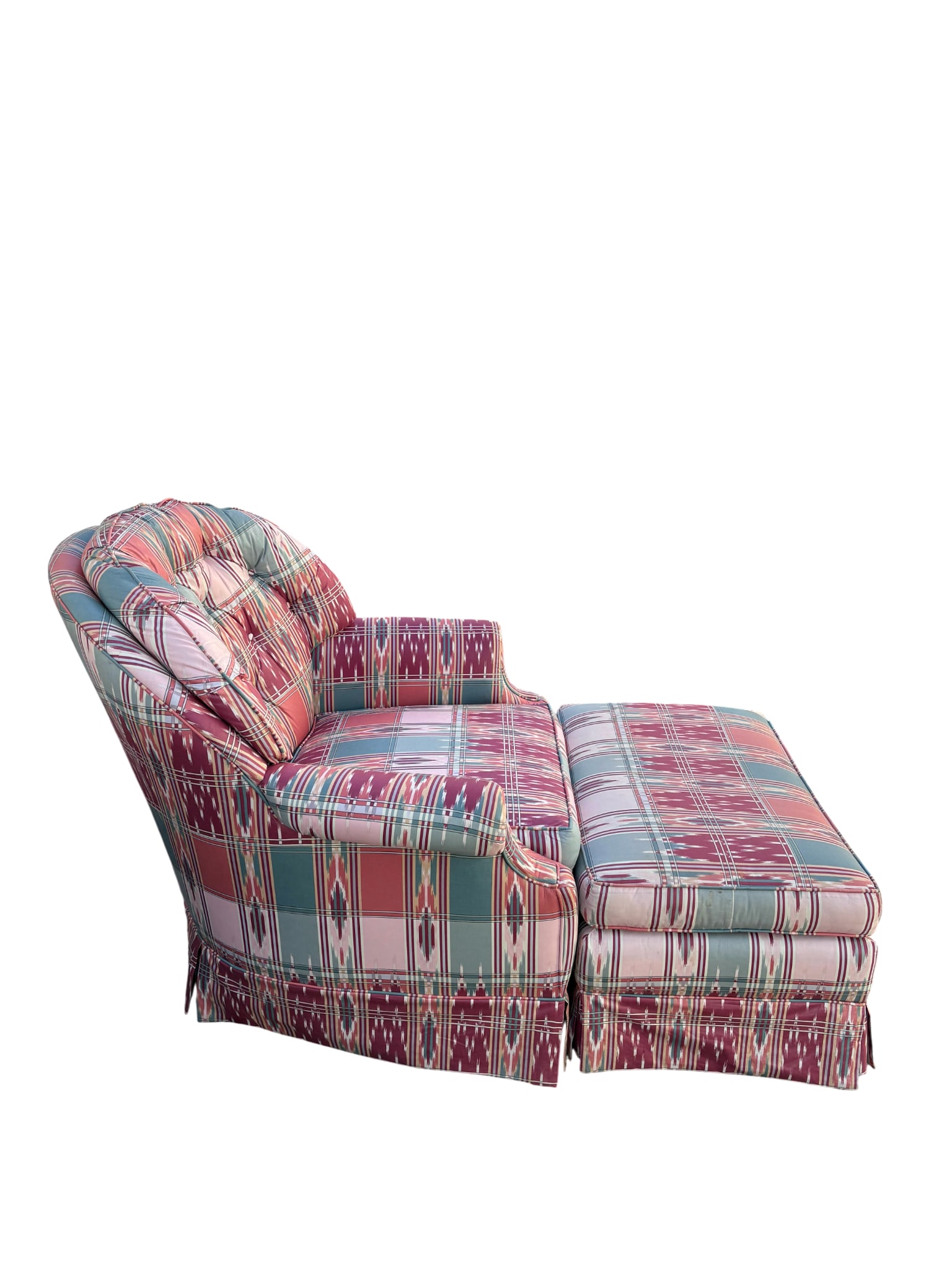 Late 20th Century Southwest Ikat Upholstered Club Chair and Ottoman Set - 2