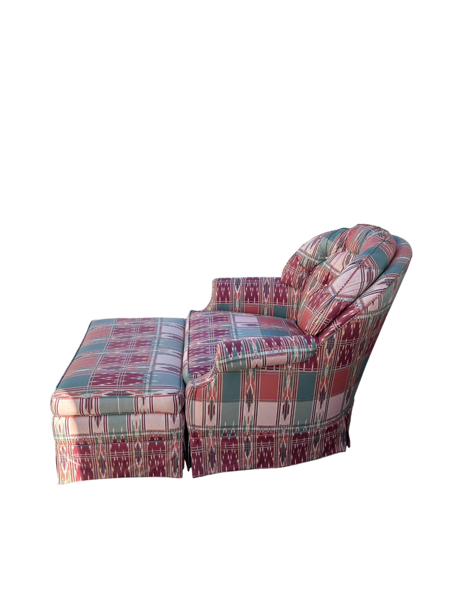 Late 20th Century Southwest Ikat Upholstered Club Chair and Ottoman Set - 3