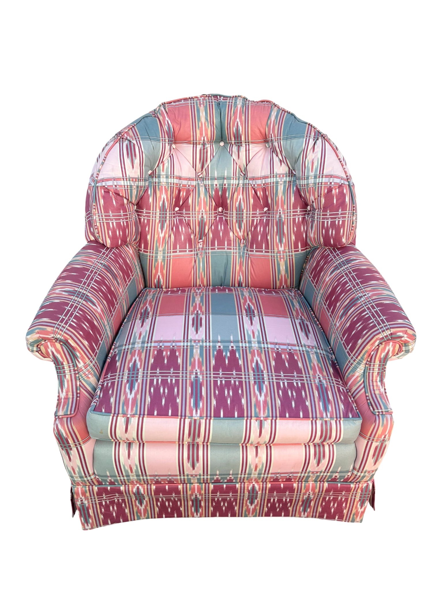 Late 20th Century Southwest Ikat Upholstered Club Chair and Ottoman Set - 5