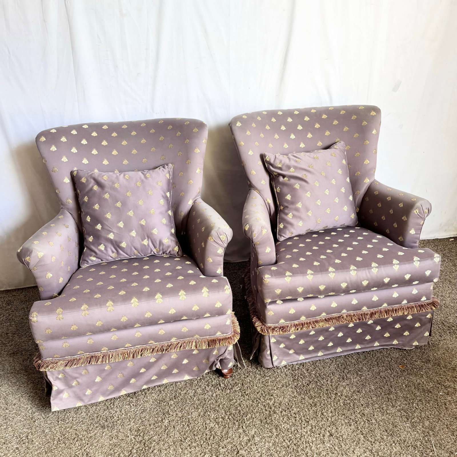 Vintage Regency Purple and Gold Honey Bees Lounge Chairs - A Pair - 2