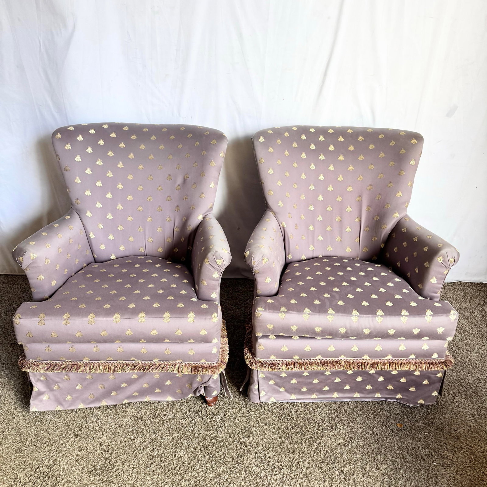 Vintage Regency Purple and Gold Honey Bees Lounge Chairs - A Pair - 3