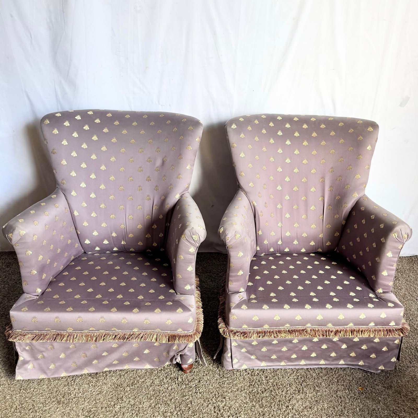 Vintage Regency Purple and Gold Honey Bees Lounge Chairs - A Pair - 4