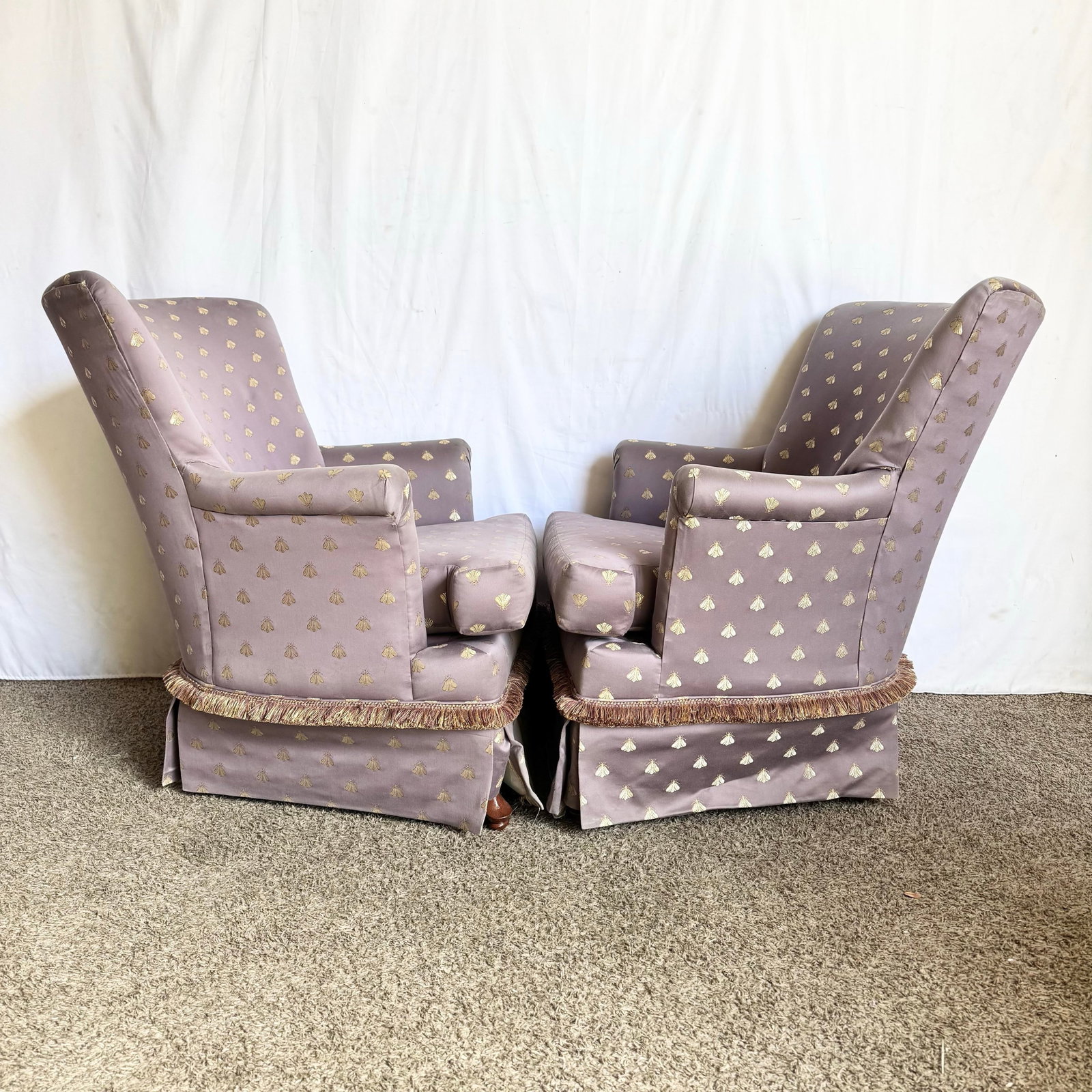 Vintage Regency Purple and Gold Honey Bees Lounge Chairs - A Pair - 5