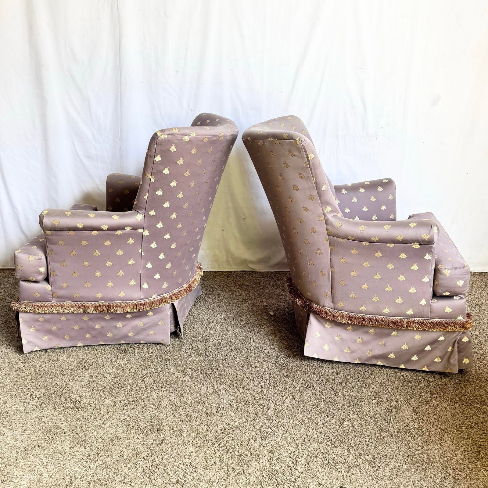 Vintage Regency Purple and Gold Honey Bees Lounge Chairs - A Pair - 6