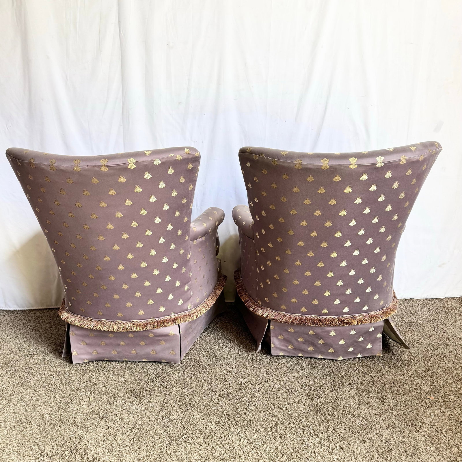 Vintage Regency Purple and Gold Honey Bees Lounge Chairs - A Pair - 7