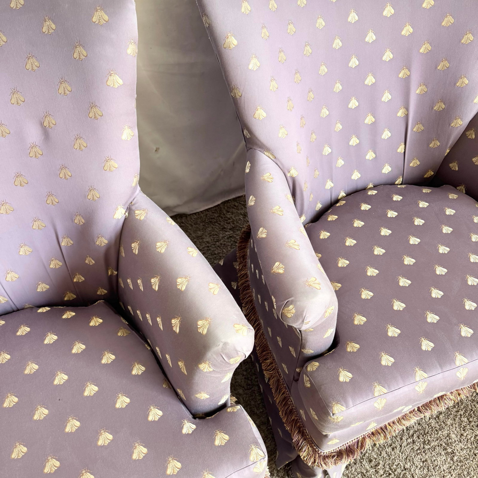 Vintage Regency Purple and Gold Honey Bees Lounge Chairs - A Pair - 8