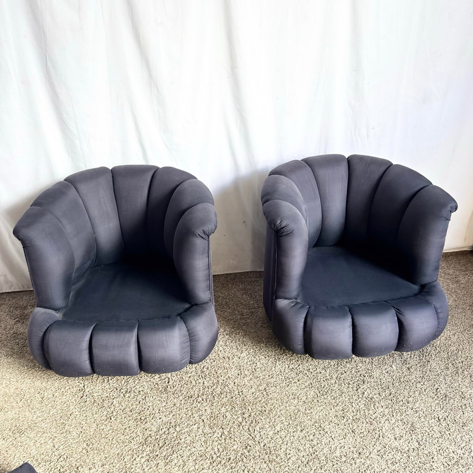 Postmodern Black Clam Shells Swivel Lounge Chairs - A Pair - 11