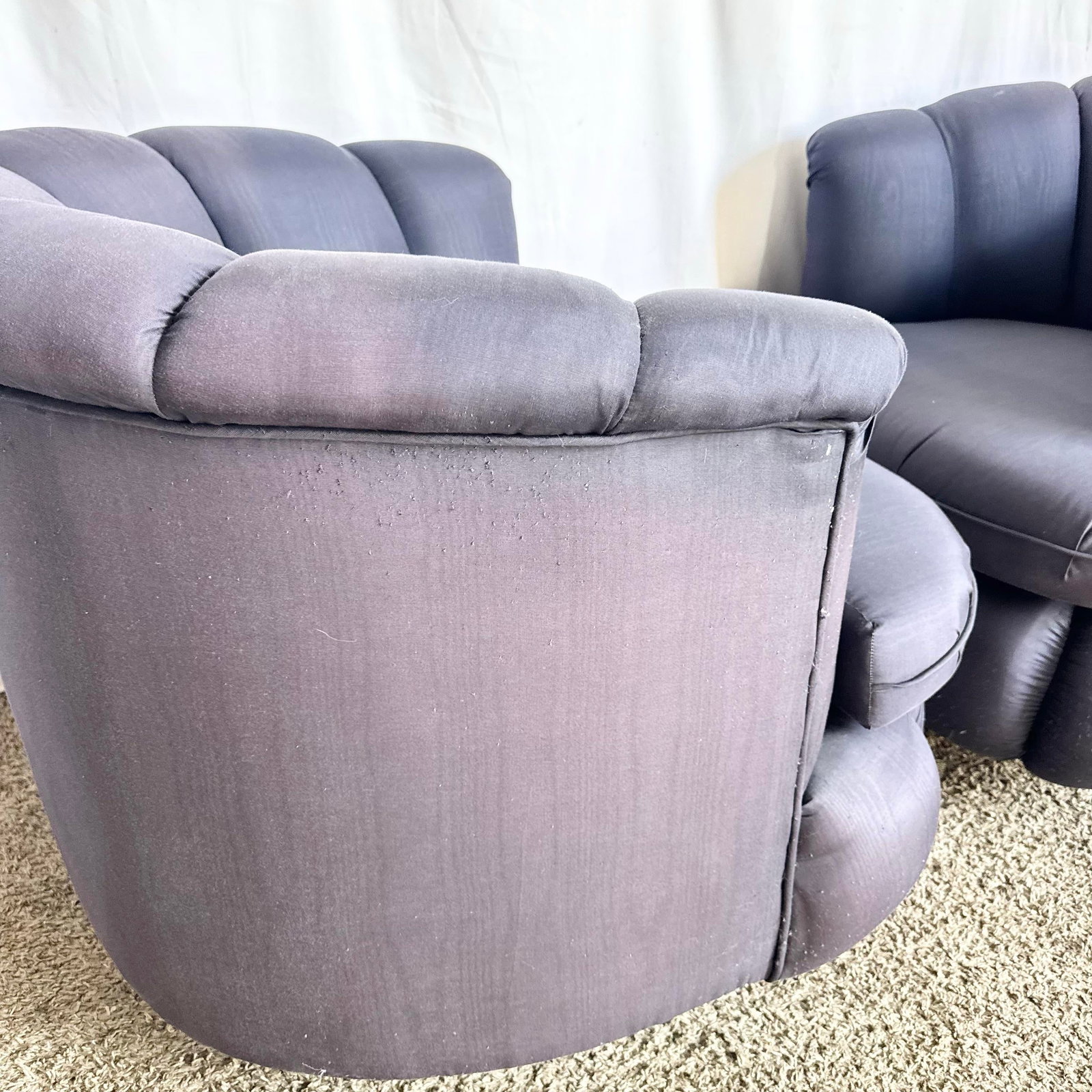 Postmodern Black Clam Shells Swivel Lounge Chairs - A Pair - 6