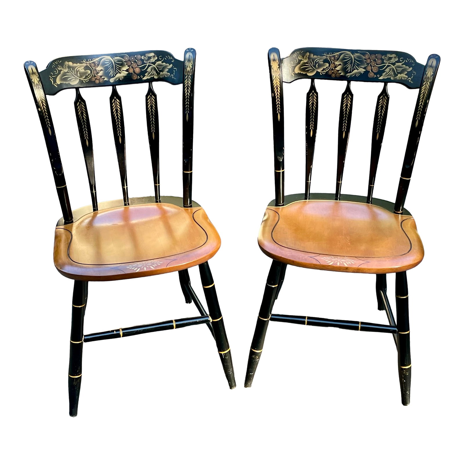 Mid 20th Century Hitchcock Ebonized Arrow Back Windsor Style Dide Chair: These classic Hitchcock Arrowback Windsor side chairs are the perfect blend of American history, style, and durability, ready to elevate your dining room or kitchen. Why You'll Love Them * Timeless