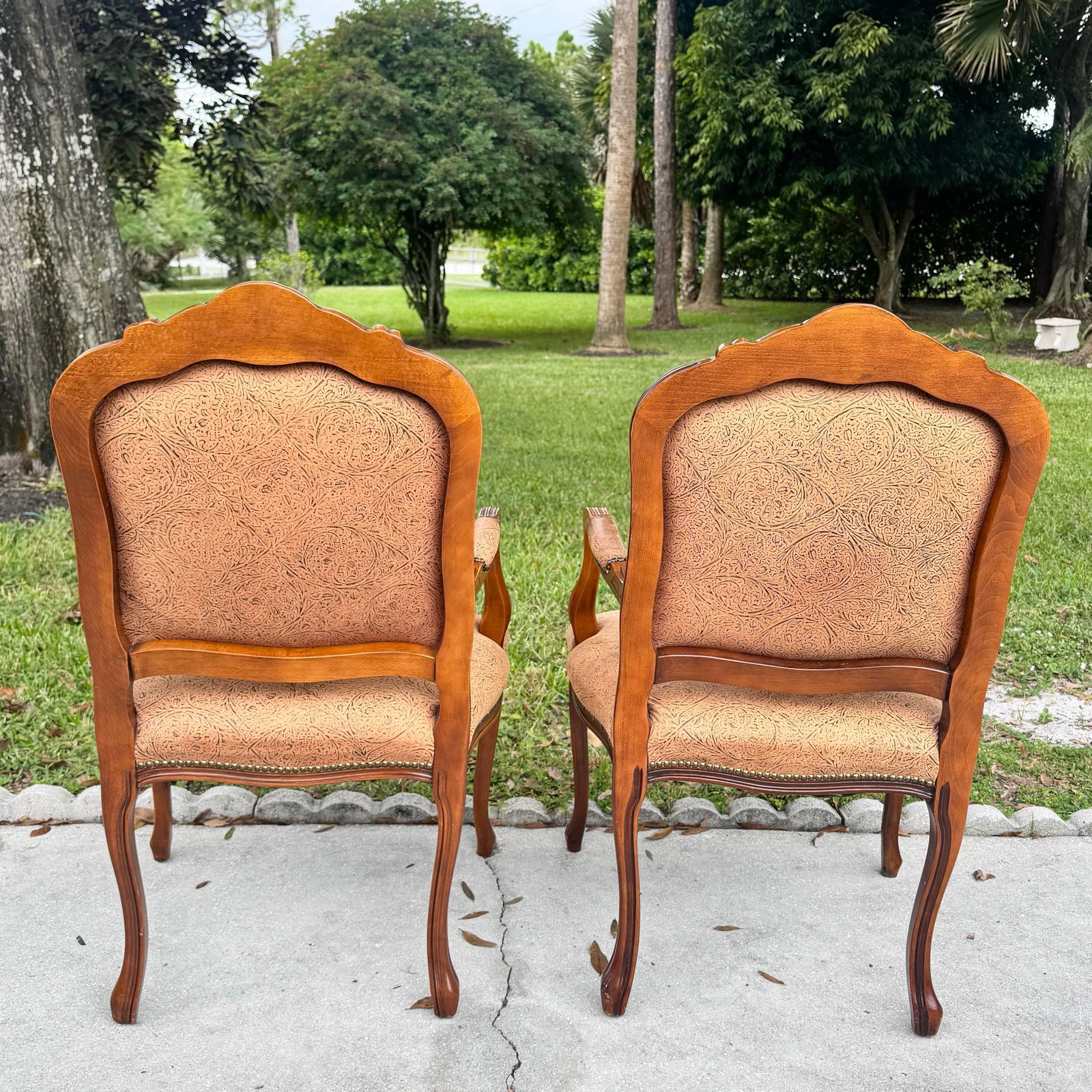 French Provincial Brown With Nailed Vinyl Occasional Chairs - A Pair - 4